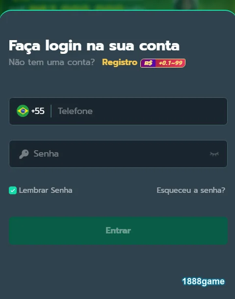 Tela de login do 1888game com foco em slots VIP.